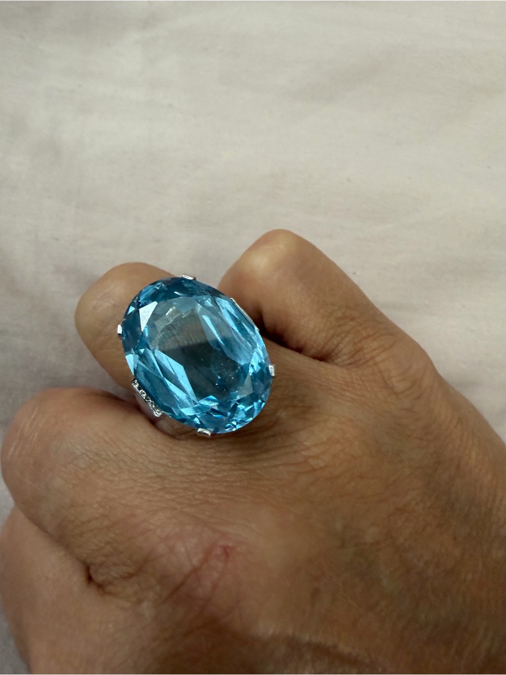Stunning! Blue Topaz & Sterling Silver Statement Ring Size 7.5